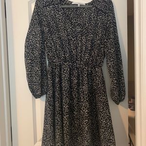 Navy and White printed long sleeve dress